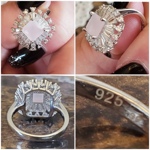 Genuine 2ct Princess Cut Rose Quartz Ring Size 7 - Picture 6 of 7